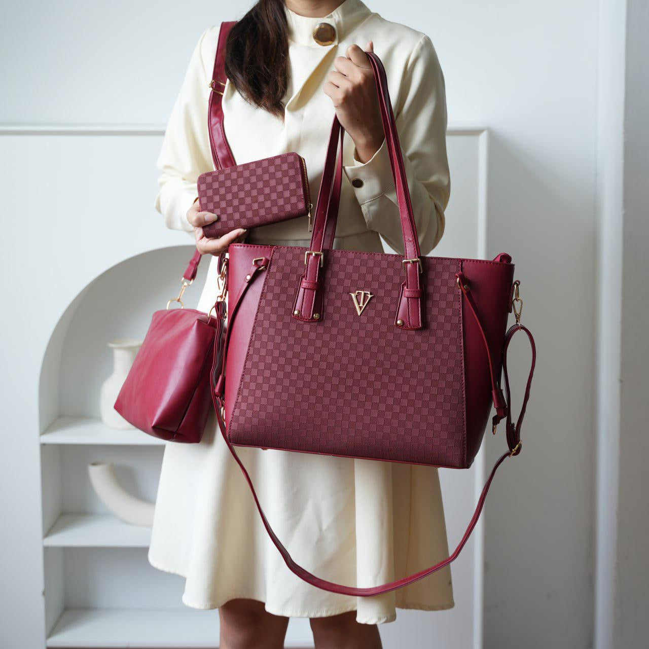 PLAIN TEXTURED 3PCS COMBO BAG