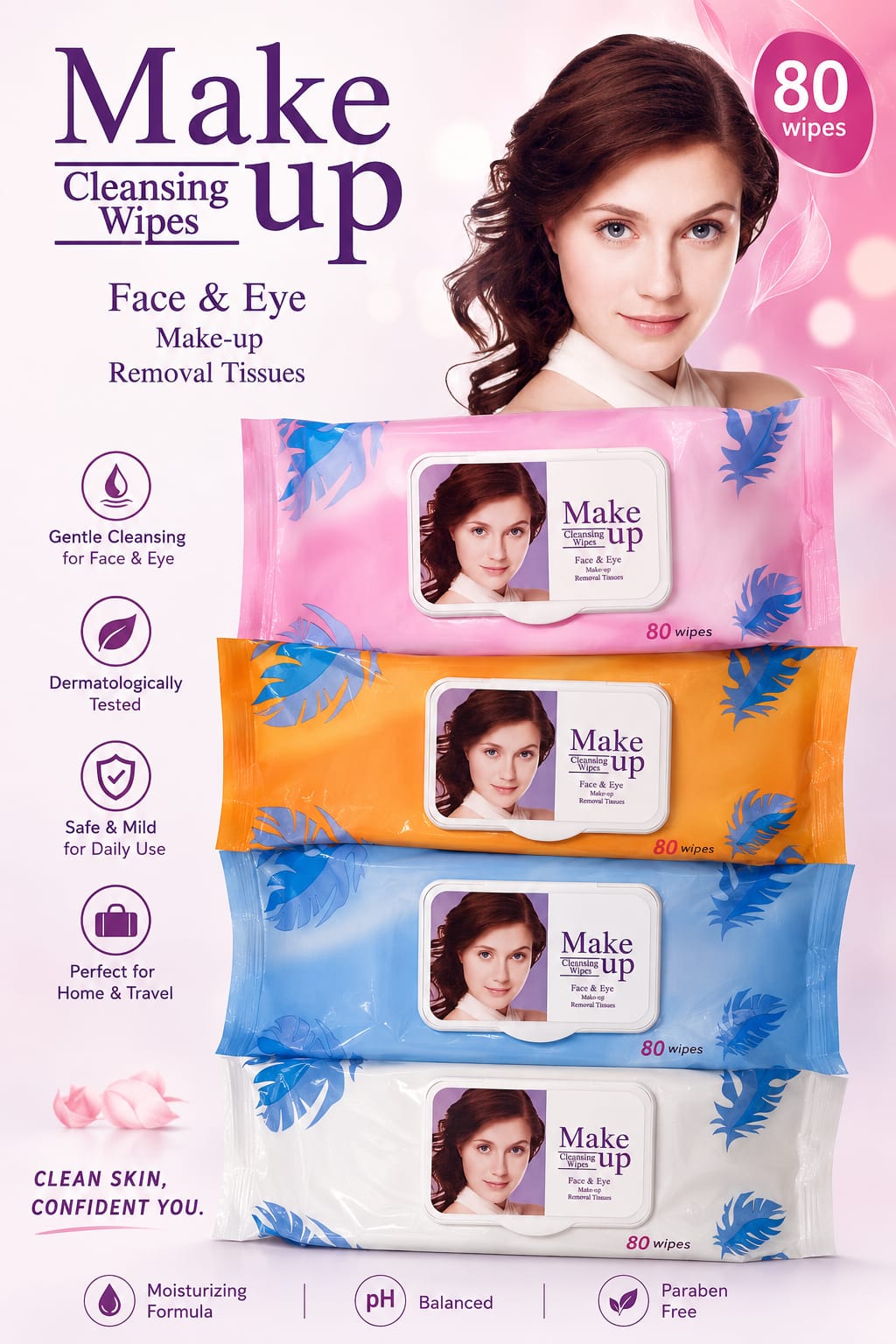 Make up cleansing wipes 80 pcs pack