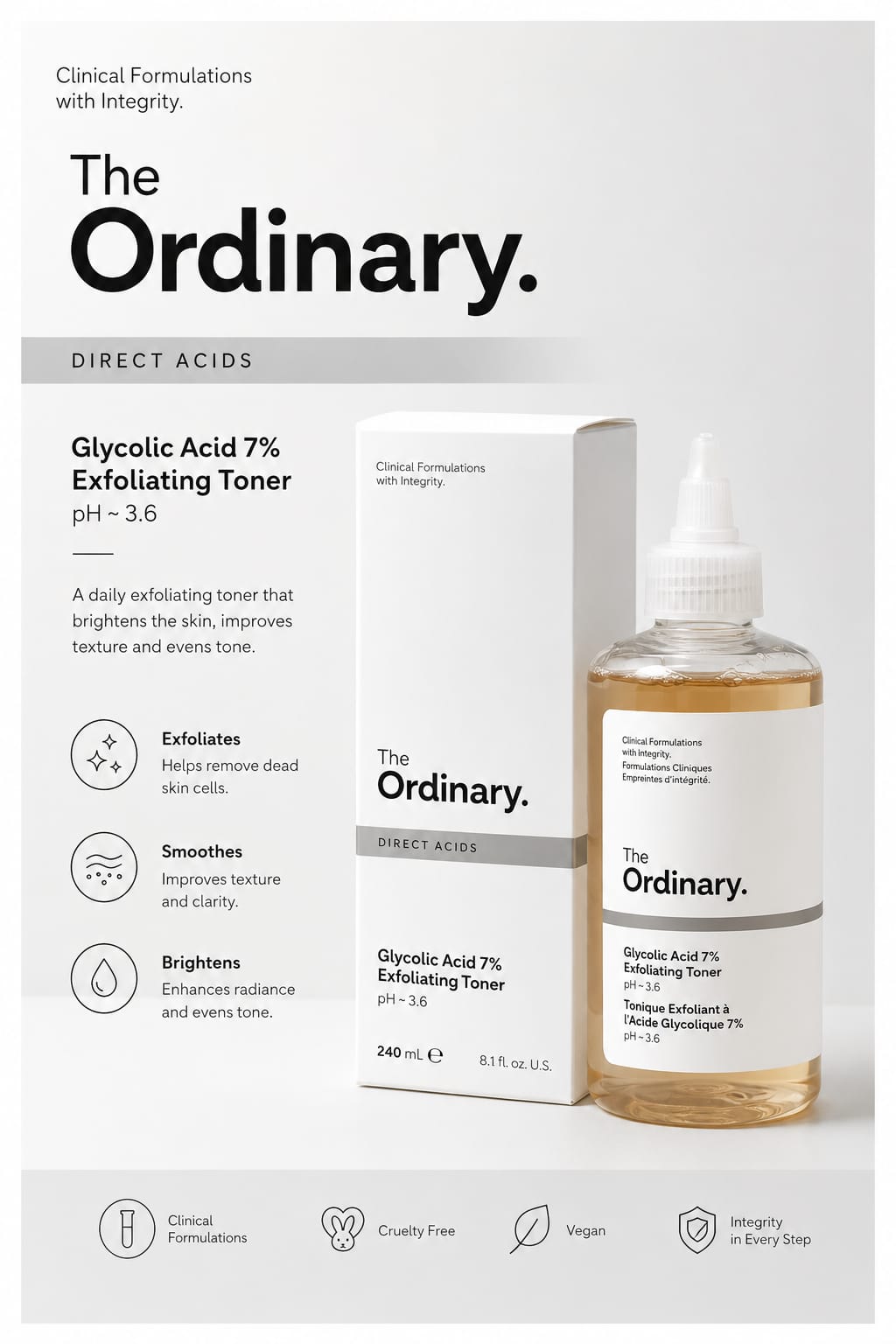 The Ordinary Glycolic Acid 7% Exfoliating Toner (240ml)