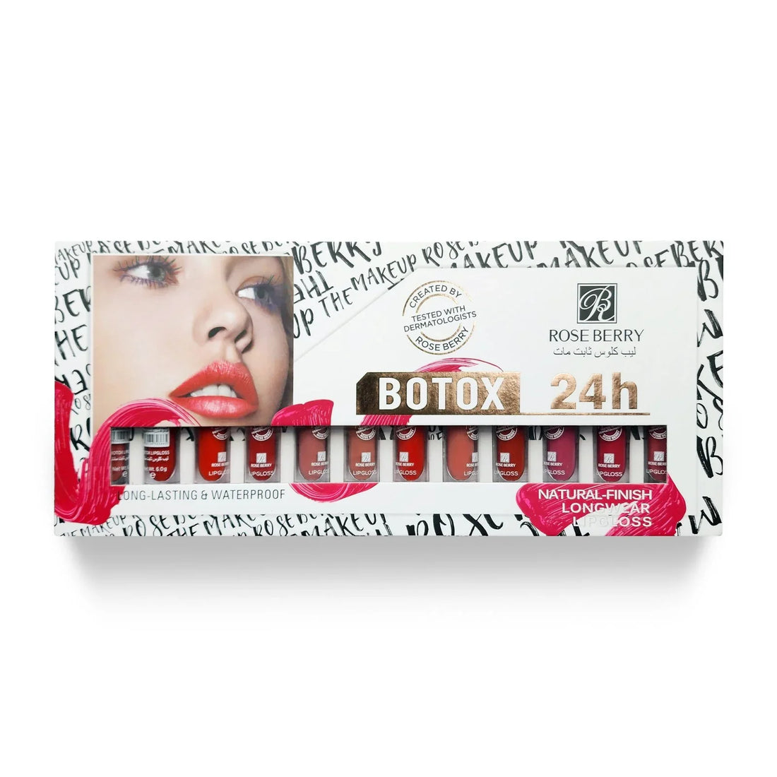 Rose Berry Botox 24H Long Wear Lipgloss - 6g × 12Pcs